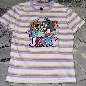 Tom & Jerry Juniors Small Striped Rib Graphic Tee
